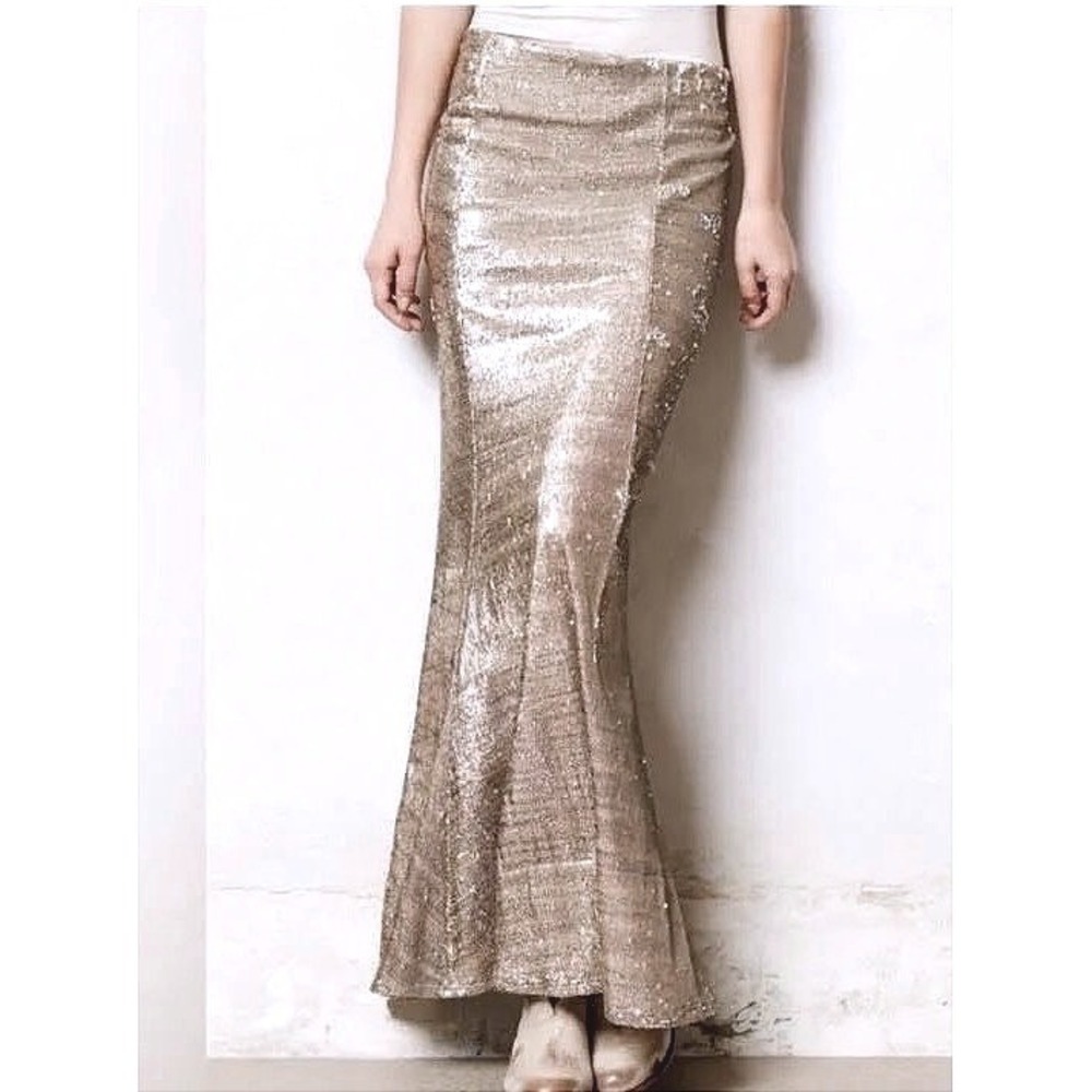 Line & Dot Champagne Gold & Silver Sequin Maxi Skirt Women's Size Large